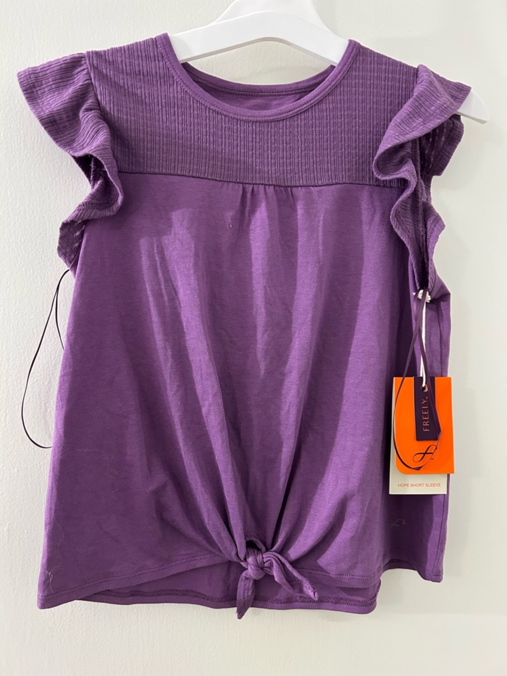 Freeflys Girls' Purple Short Sleeve Tie-Front Ruffle Top